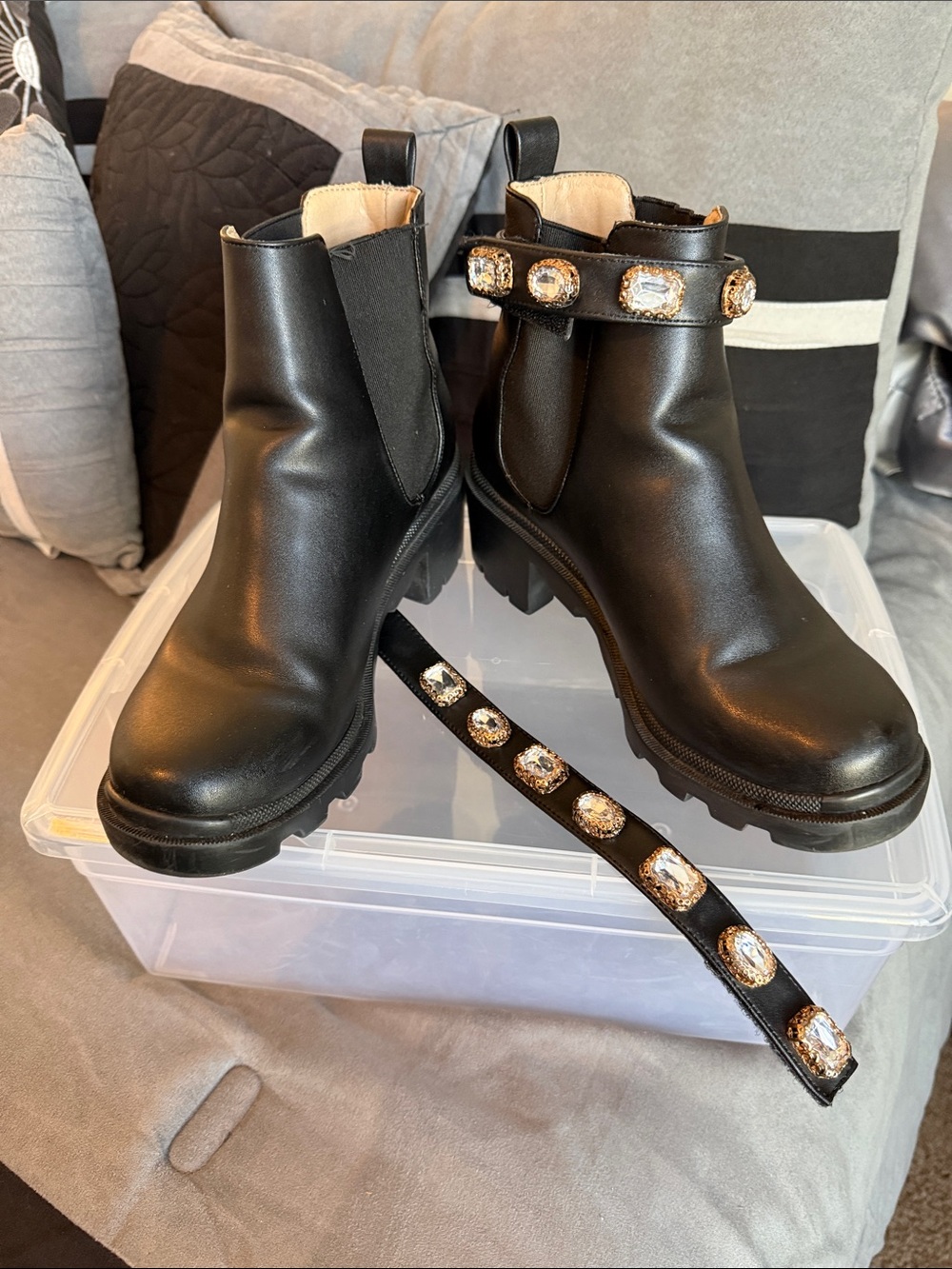 Steve Madden Black Amulet Chelsea Booties with Removable Jeweled Strap
